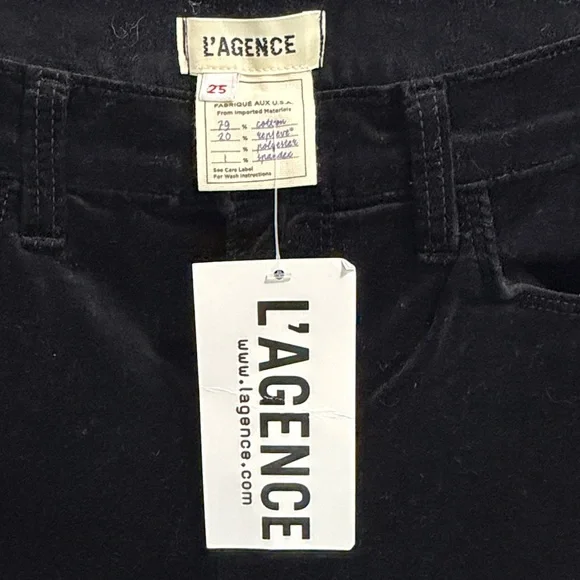 L'AGENCE Marguerite Black Velvet High Rise Skinny Stretch Pants Size 25 - Picture 4 of 5